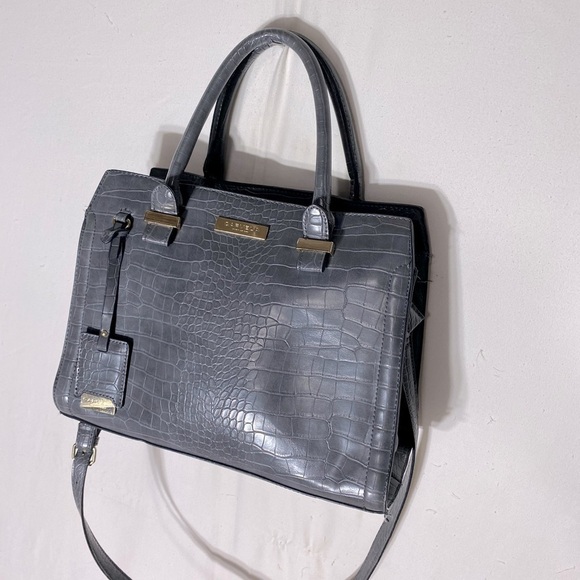 SOLD-Carvela Grey Croc Embossed Faux Leather Purse With Cross Body Strap - Picture 1 of 16